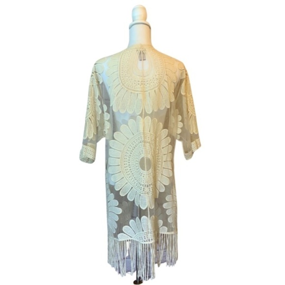 Chico’s fringed lace cream coverup/jacket, coastal, vacation, small/medium - Picture 3 of 8